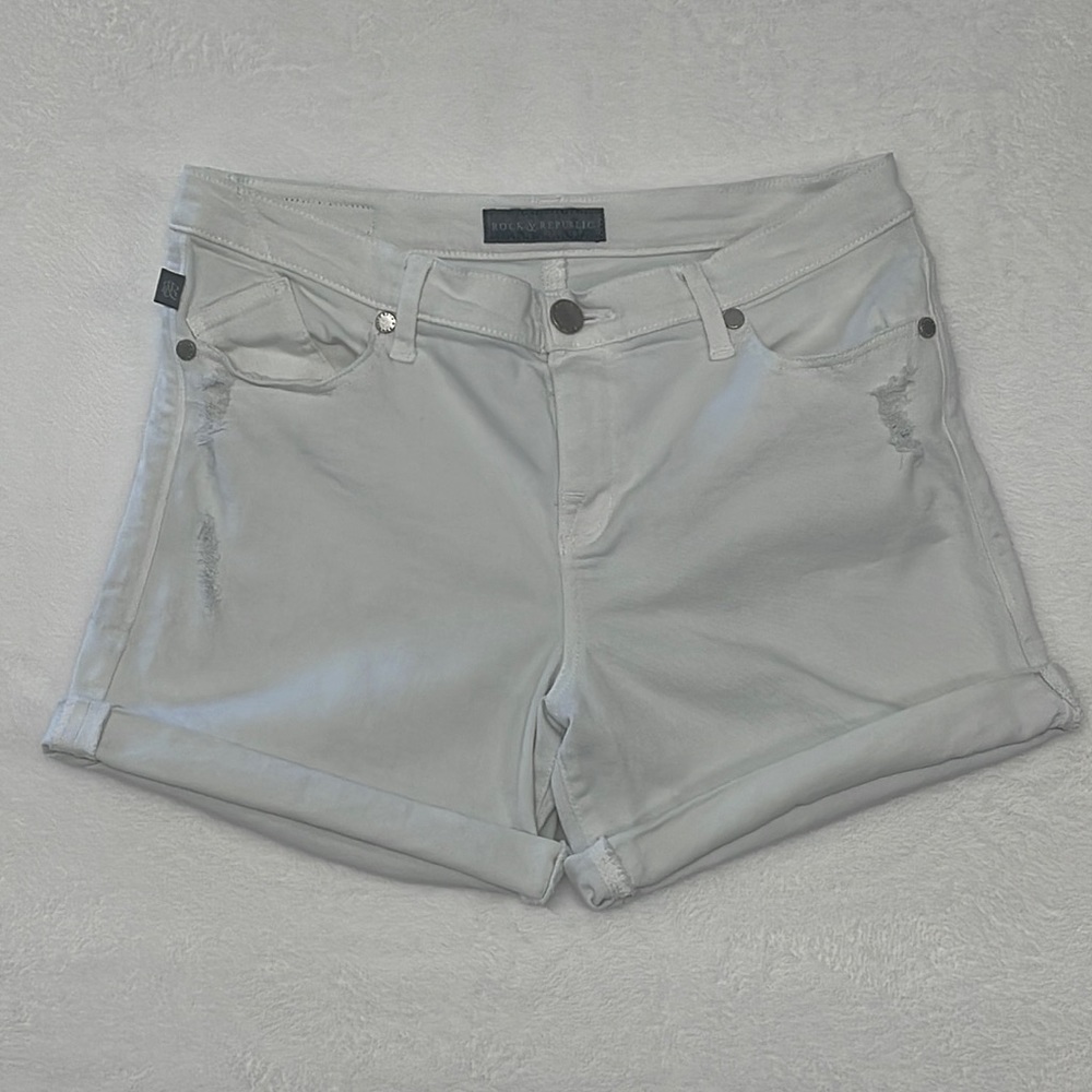 Rock & Republic Bumpershoot White Distressed Shorts‎ Sz 12